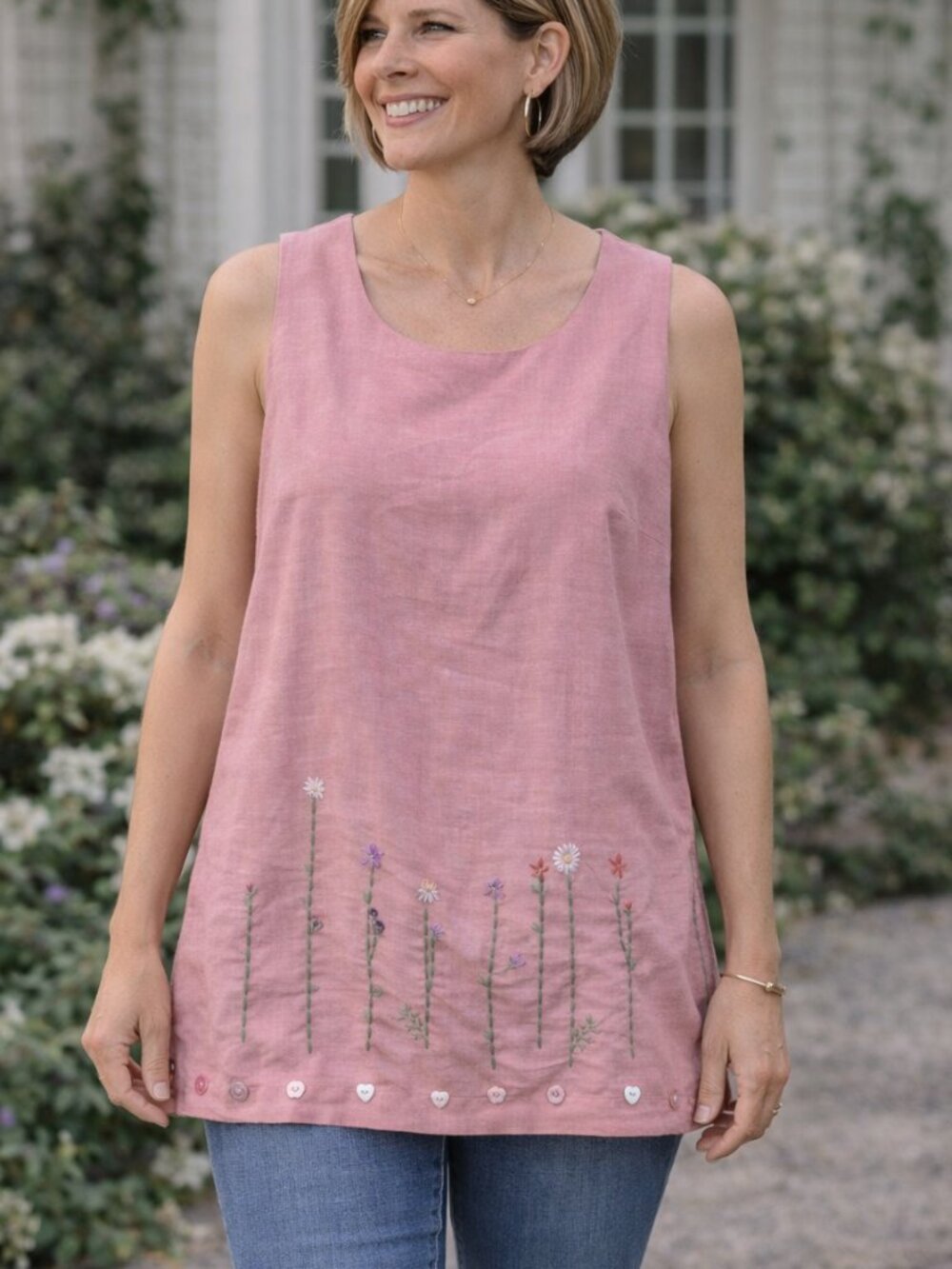 Linen Blend Embroidered Tunic Cottagecore Jessica Holbrook Pink